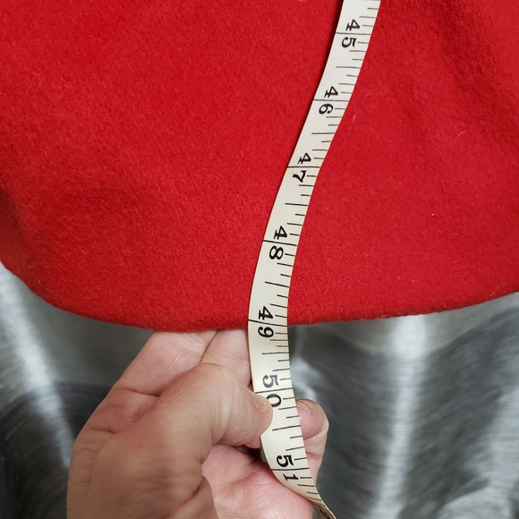 Vtg. 1970's Elegant Red 100% Wool Trench Coat Black Velvet Collar Sz16 Old Money - Picture 11 of 12